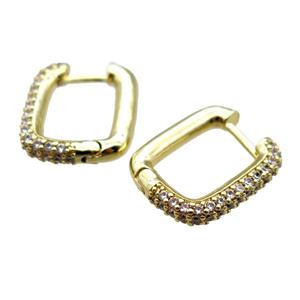 copper Latchback Earrings pave zircon, gold plated, approx 16-18mm