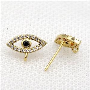 copper Studs Earrings paved zircon, eye, gold plated, approx 6-13mm