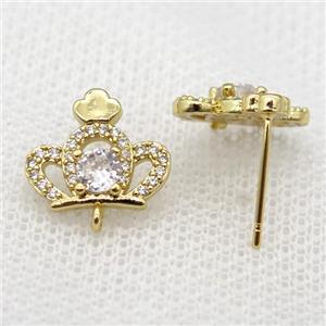 cocopper crown Studs Earrings paved zircon, gold plated, approx 11-13mm