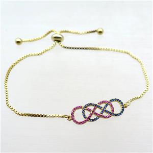 copper bracelet paved zircon, infinity, gold plated, approx 9-25mm, 24cm length