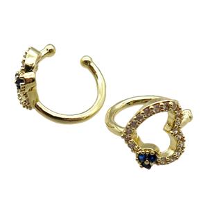 copper Clip Earrings paved zircon, gold plated, approx 11mm, 14mm dia