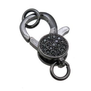 copper lobster clasp with black zircon, black, approx 7-14mm