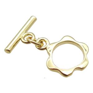 copper toggle clasp, flower, gold plated, approx 10mm, 10mm