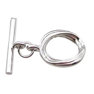 copper toggle clasp, oval, platinum plated, approx 11-13mm, 18mm length