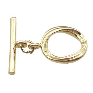 copper toggle clasp, oval, gold plated, approx 11-13mm, 18mm length