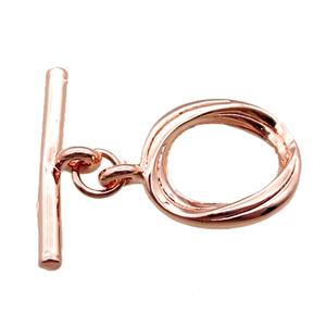 copper toggle clasp, oval, rose gold, approx 11-13mm, 18mm length