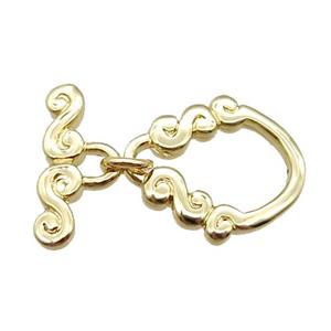 copper toggle clasp, gold plated, approx 12-14mm, 14mm
