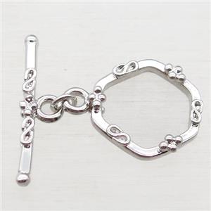copper toggle clasp, hexagon, platinum plated, approx 17-20mm, 25mm length