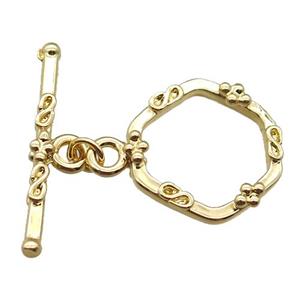 copper toggle clasp, hexagon, gold plated, approx 17-20mm, 25mm length