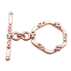 copper toggle clasp, hexagon, rose gold, approx 17-20mm, 25mm length