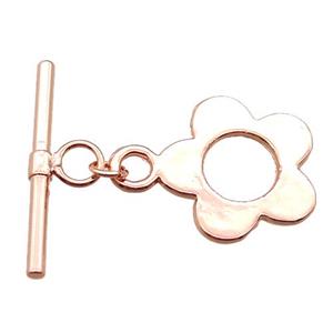 copper toggle clasp, flower, rose gold, approx 16mm, 24mm length