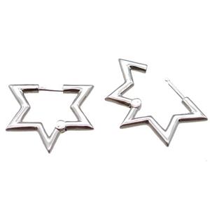 copper Latchback Earrings, star, platinum plated, approx 20-24mm