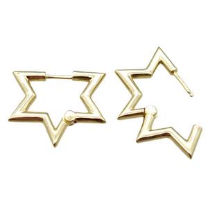 copper Latchback Earrings, star, gold plated, approx 20-24mm