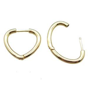 copper Latchback Earrings, heart, gold plated, approx 20mm