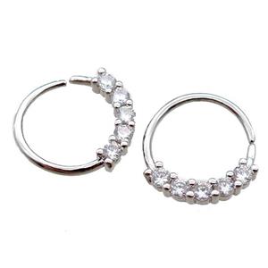 copper hoop Earrings pave zircon, circle, platinum plated, approx 12mm dia