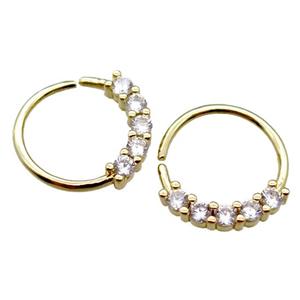 copper hoop Earrings pave zircon, circle, gold plated, approx 12mm dia