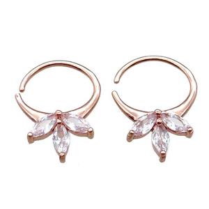 copper hoop Earrings pave zircon, circle, rose gold, approx 16-21mm