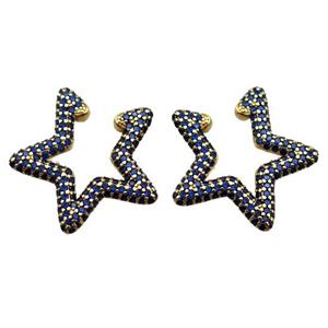 copper clip Earrings pave zircon, star, gold plated, approx 25mm