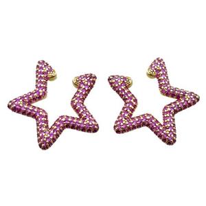 copper clip Earrings pave zircon, star, gold plated, approx 25mm