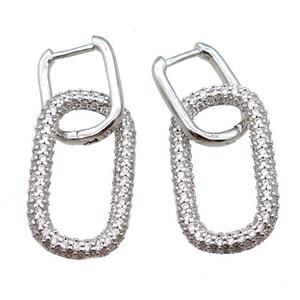 copper Latchback Earrings pave zircon, oval, platinum plated, approx 14-25mm, 12-16mm