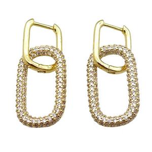 copper Latchback Earrings pave zircon, oval, gold plated, approx 14-25mm, 12-16mm