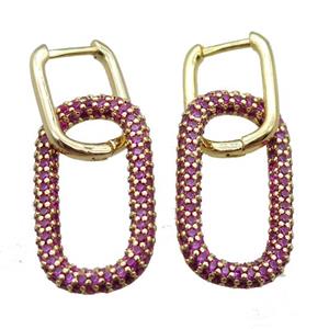 copper Latchback Earrings pave zircon, oval, gold plated, approx 14-25mm, 12-16mm
