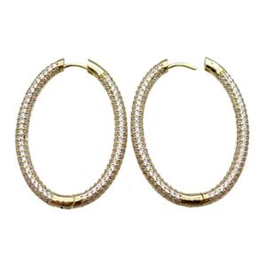 copper Latchback Earrings pave zircon, oval, gold plated, approx 30-45mm