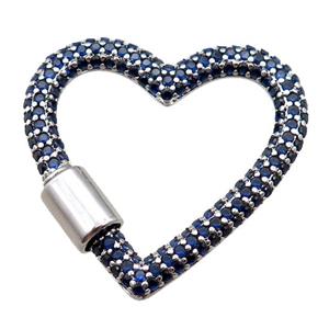 copper heart carabiner lock pendant paved zircon, screw, platinum plated, approx 31-34mm