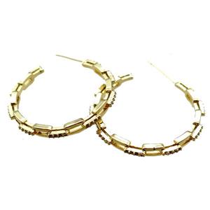 copper Latchback Earrings pave zircon, gold plated, approx 32mm dia