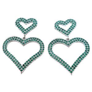 copper stud Earrings pave zircon, heart, platinum plated, approx 28mm, 15mm