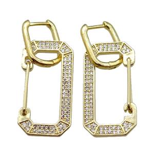 copper Latchback Earrings pave zircon, gold plated, approx 15-30mm, 12x16mm