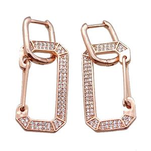 copper Latchback Earrings pave zircon, rose gold, approx 15-30mm, 12x16mm