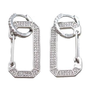 copper hoop Earrings pave zircon, platinum plated, approx 15-30mm, 12mm dia