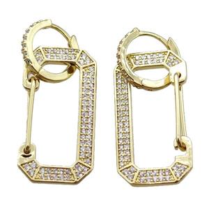 copper huggie hoop Earrings pave zircon, gold plated, approx 15-30mm, 12mm dia