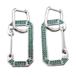 copper Latchback Earrings pave zircon, platinum plated, approx 15-30mm, 12x16mm