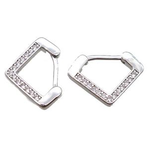 copper Latchback Earrings pave zircon, platinum plated, approx 14-19mm
