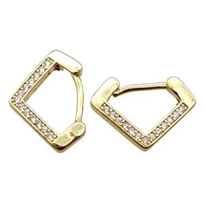 copper Latchback Earrings pave zircon, gold plated, approx 14-19mm
