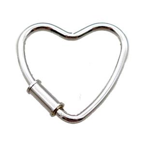 copper heart carabiner lock pendant, screw, platinum plated, approx 25mm