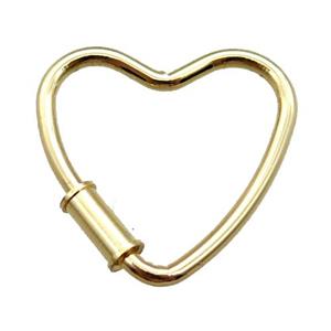 copper heart carabiner lock pendant, screw, gold plated, approx 25mm