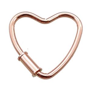 copper heart carabiner lock pendant, screw, rose gold, approx 25mm
