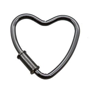 copper heart carabiner lock pendant, screw, black plated, approx 25mm