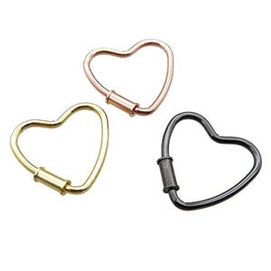 copper heart carabiner lock pendant, screw, mixed color, approx 25mm