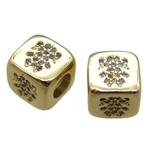 copper cube beads paved zircon, gold plated, approx 8.5x8.5mm