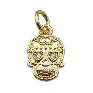 copper skull pendant paved zircon, gold plated, approx 8-10mm
