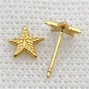 copper stud Earrings, star, gold plated, approx 8mm dia