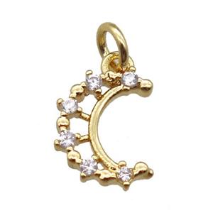 copper pendant paved zircon, moon, gold plated, approx 8-10mm