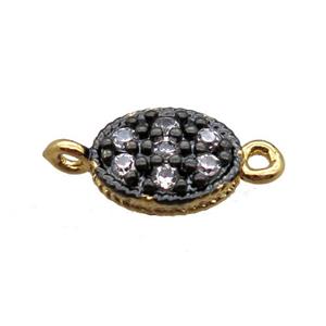 copper oval connector paved zircon, gold plated, approx 6-8mm