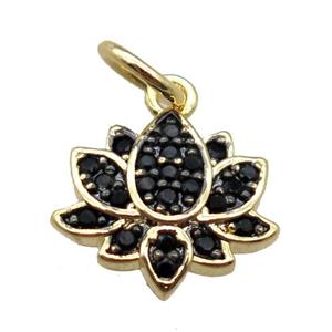 copper lotus pendant paved zircon, gold plated, approx 11-12mm