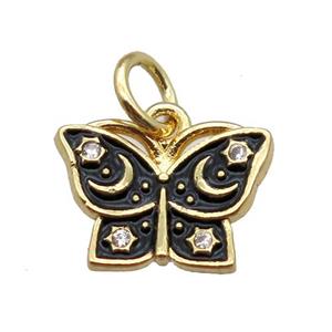 copper butterfly pendant paved zircon, gold plated, approx 9-12mm