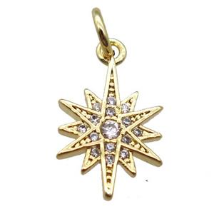 copper Compass pendant paved zircon, gold plated, approx 10-17mm